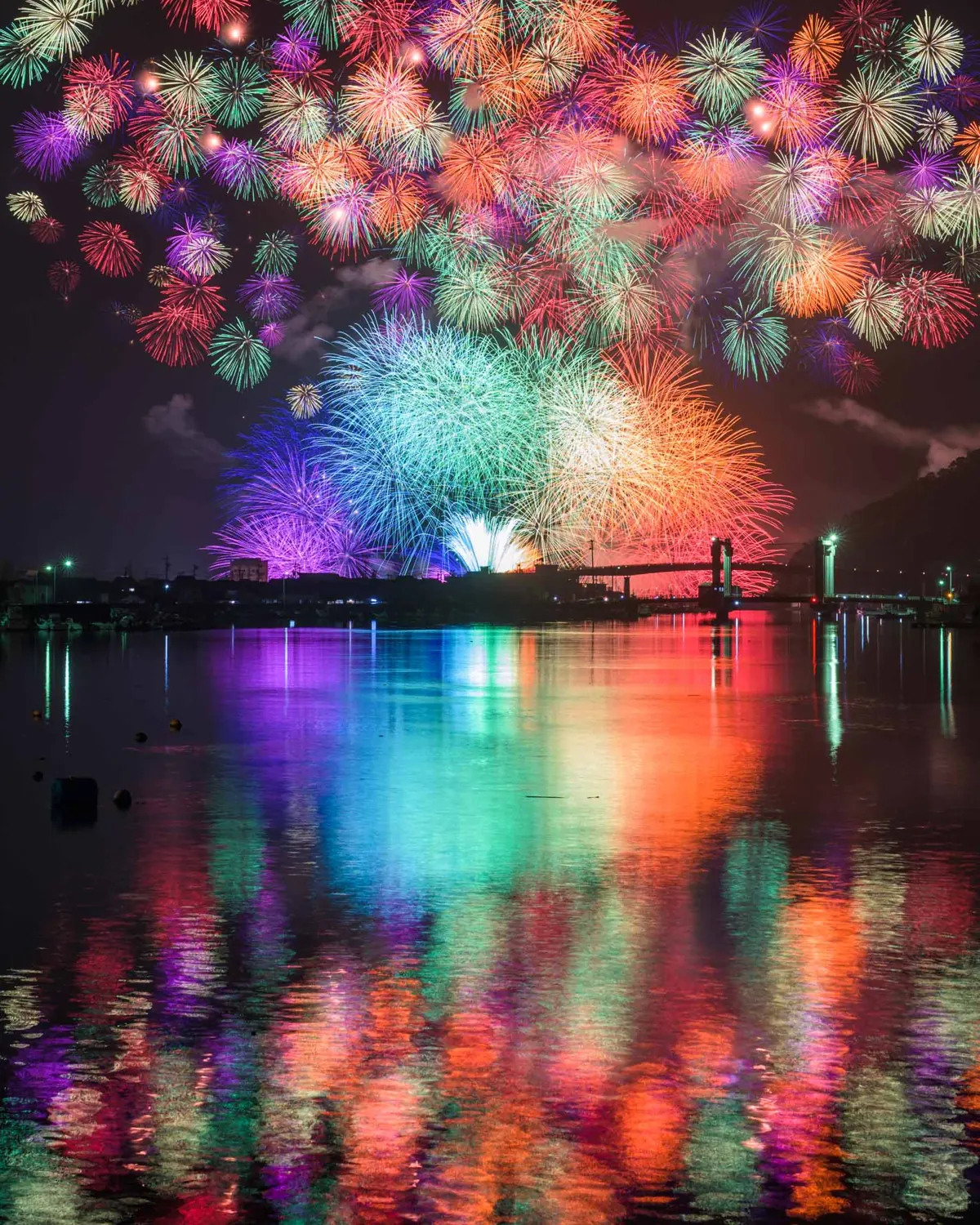 Fireworks reflected on water